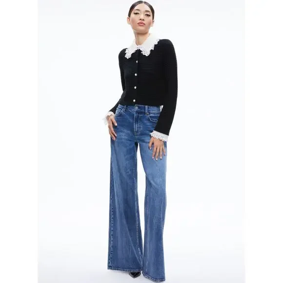 Alice + Olivia NOELLA EMBELLISHED COLLARED CARDIGAN M - Picture 3 of 11